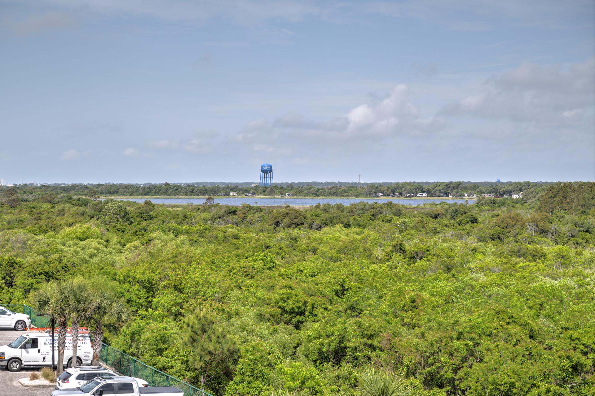 A view of the hotel parking lot and State Park